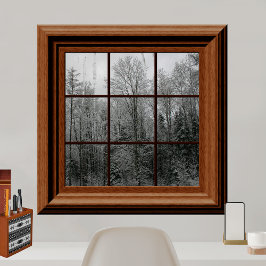 Fake Window Poster Winter Snö Scene Träd-ikoner