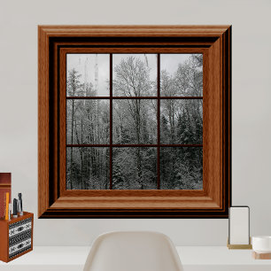 Fake Window Poster Winter Snö Scene Träd-ikoner