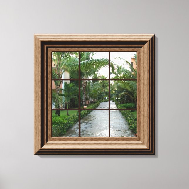 Fake Window View Tropical Walkway fredliga scen Canvastryck (Framsida)