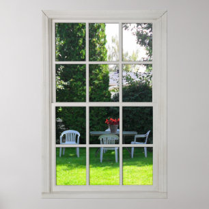 Fake Window - White Wood - Backyard View Poster