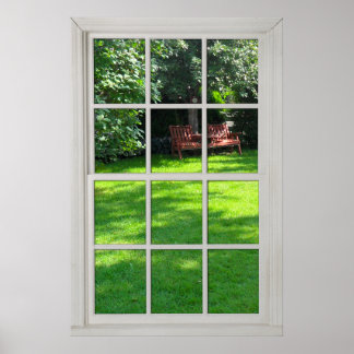 Fake Window - White Wood Ram - Backyard View Poster