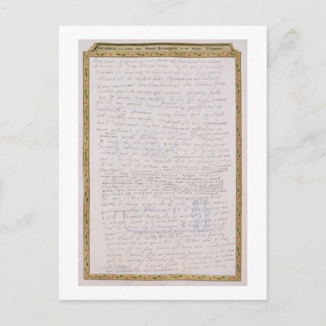Faksimil av ett brev från Elizabeth I till Francoi Vykort (Framsida)
