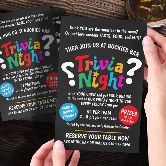 Faktakväll spel kväll färgglad quiz kampanj flygblad (Skapare uppladdad)