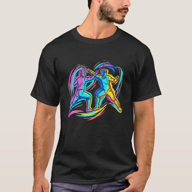 Fäktande duellsvärdskämpe t shirt (Framsida)