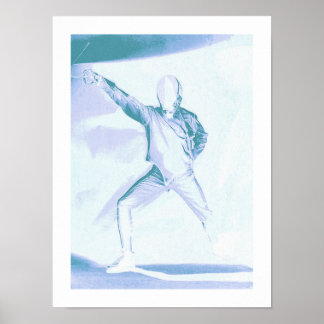 Fäktande siluett i blått poster