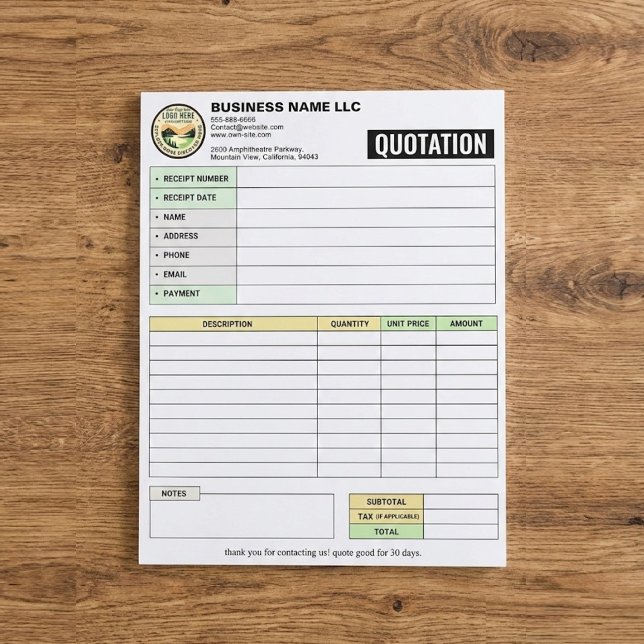 Faktura / Orderbekräftelse | Affärserbjudande Anteckningsblock (Payment Receipt invoice book quote template for clients)