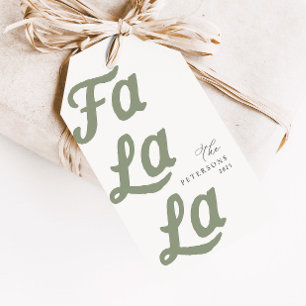 Falala Modern Retro Sage Grönt Präglad jul Presentetikett