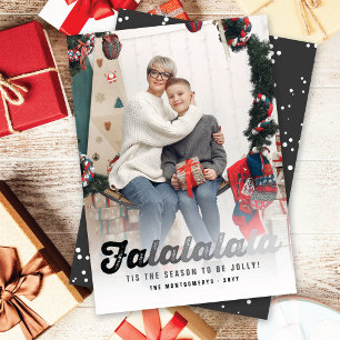 Falalala Black Ombre-skript Roligt Jul Photo Julkort