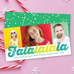 Falalala Grönt Ombre Script jul 3 Photo Julkort