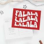 Falalala Groovy Vågigt Typografi Röd jul Helg Vykort<br><div class="desc">FaLaLaLaLa-julkort: en reflexdesign med vågigt vintage och klassisk röd bakgrund</div>