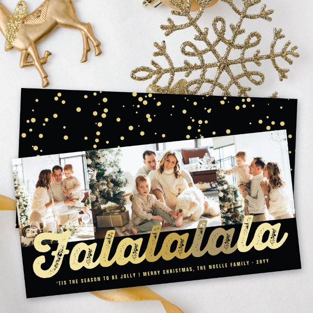 Falalala Guld Ombre Roligt jul 3 Photo Julkort (Skapare uppladdad)