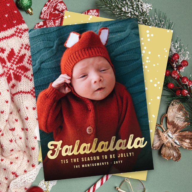 Falalala Guld Ombre Roligt  jul Foto Julkort (Skapare uppladdad)