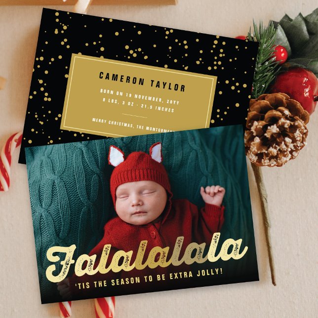 Falalala Guld Ombre Roligt  jul Foto Julkort (Skapare uppladdad)
