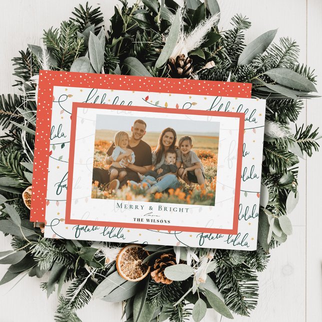 Falalala jul Ljus White Helgdag Photo Card Inbjudningar (Skapare uppladdad)