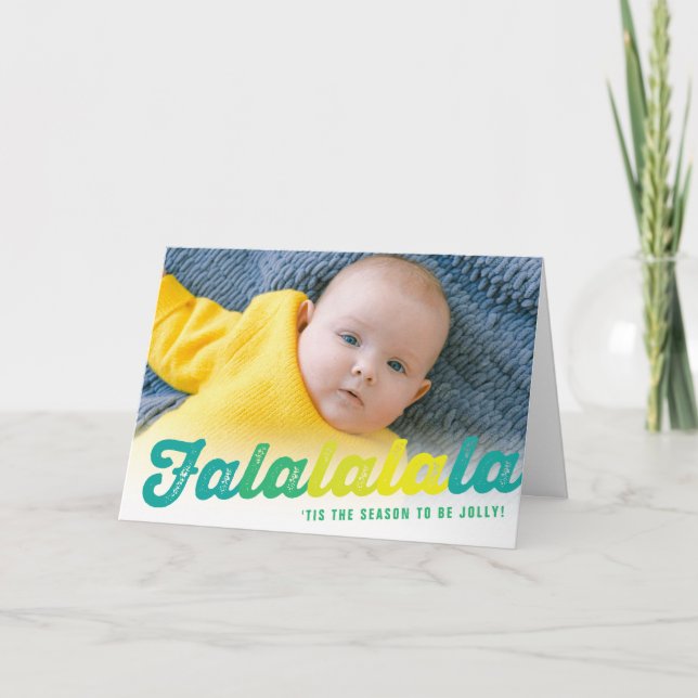 Falalala Lime Ombre-skript Roligt Julfoto Helgkort (Framsida)