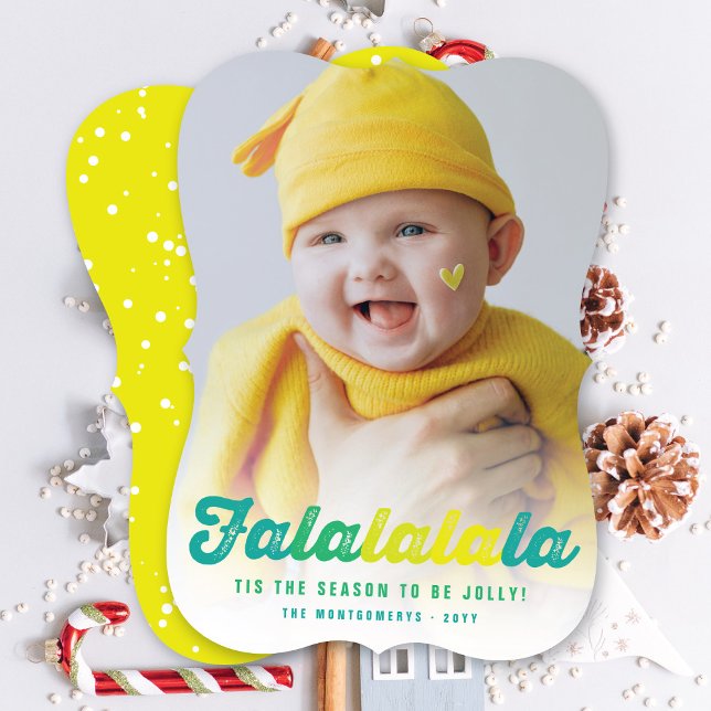 Falalala Lime Ombre-skript Roligt Julfoto Julkort (Skapare uppladdad)