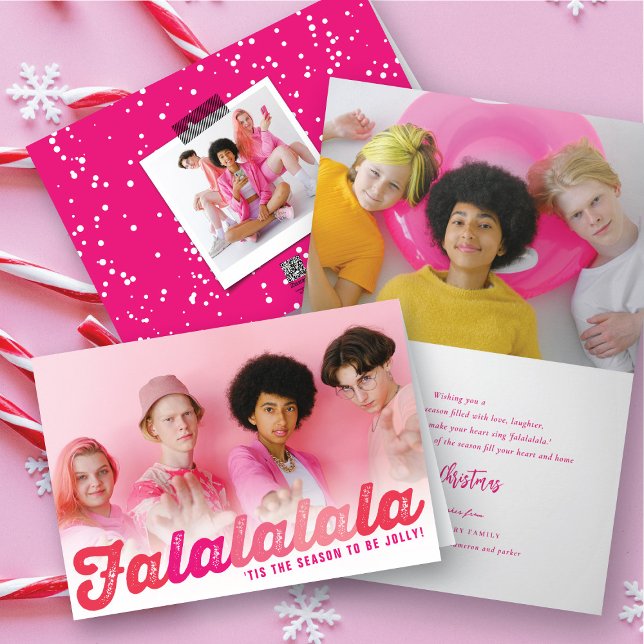 Falalala Rosa Ombre Roligt  jul Foto Helgkort (Skapare uppladdad)