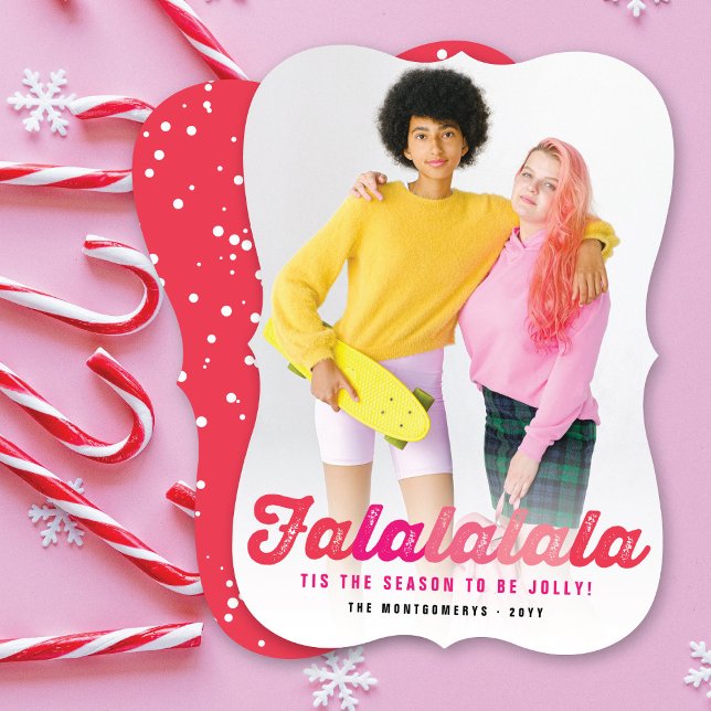 Falalala Rosa Ombre Roligt  jul Foto Julkort (Skapare uppladdad)