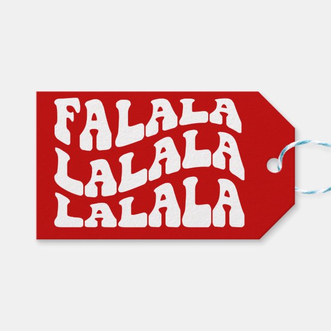 Falalalala Groovy Wavy Typography Red Christmas Presentetikett (Framsidan (Horisontell))