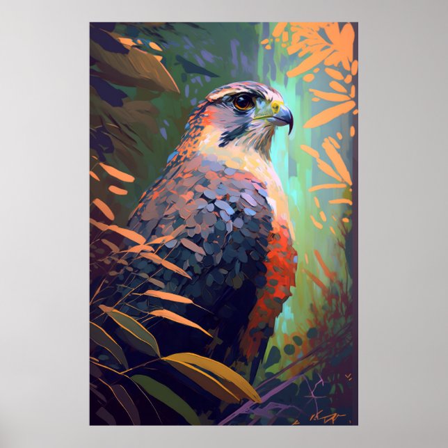 Falcon Bird Animal Porträtt Painting Wildlife Free Poster (Framsidan)