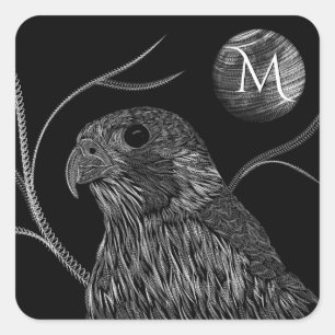 Falcon Full Moon Monogram Black Fyrkantigt Klistermärke