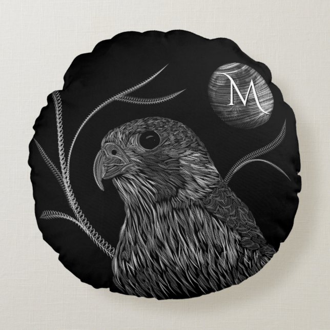 Falcon Full Moon Monogram Black Rund Kudde (Framsidan)