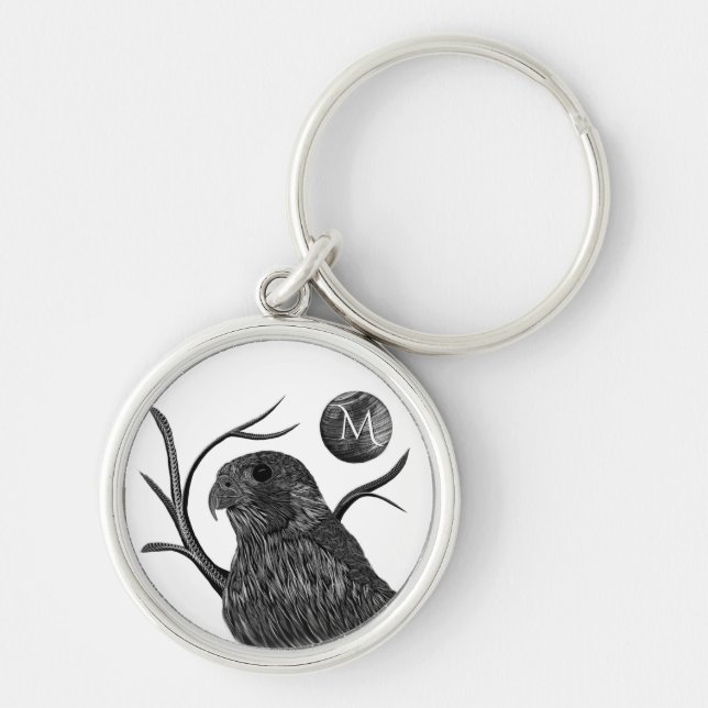 Falcon Full Moon Monogram Rund Silverfärgad Nyckelring (Framsidan)