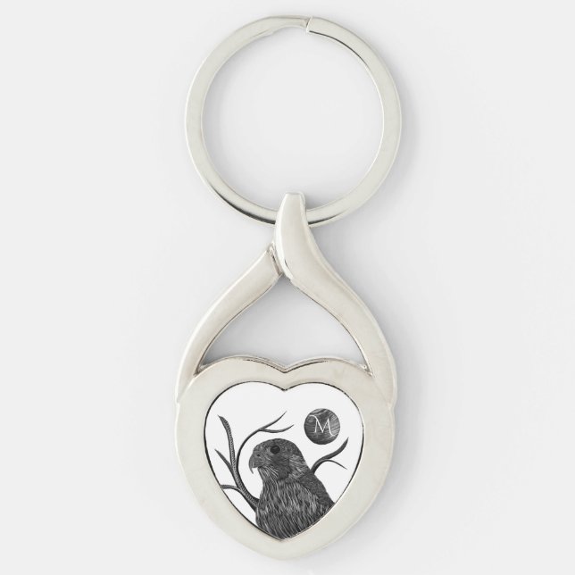 Falcon Full Moon Monogram Twisted Heart Silverfärgad Nyckelring (Framsidan)