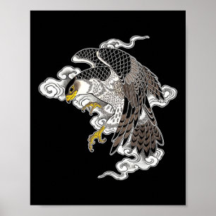 Falcon Hawk Flies X japansk Clouds TattoFlash Poster