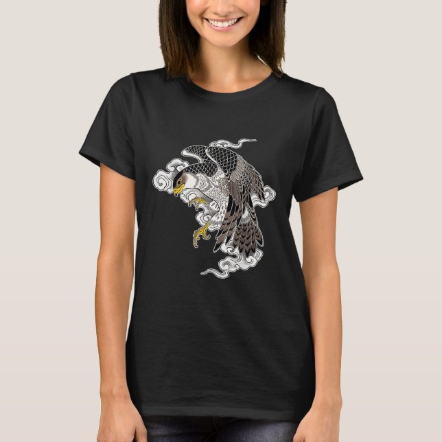 Falcon Hawk Flies X japansk Clouds TattoFlash T Shirt (Framsida)