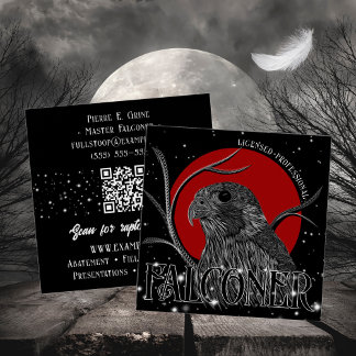Falcon Hunters Måne Black Red Falconry Services Fyrkantigt Visitkort