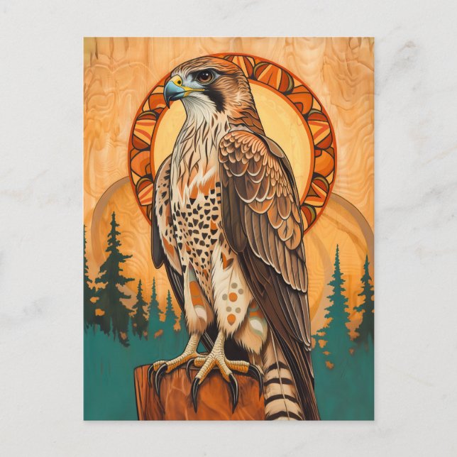 Falcon Totem – Visionary Art Deco Spirit Vykort (Framsida)