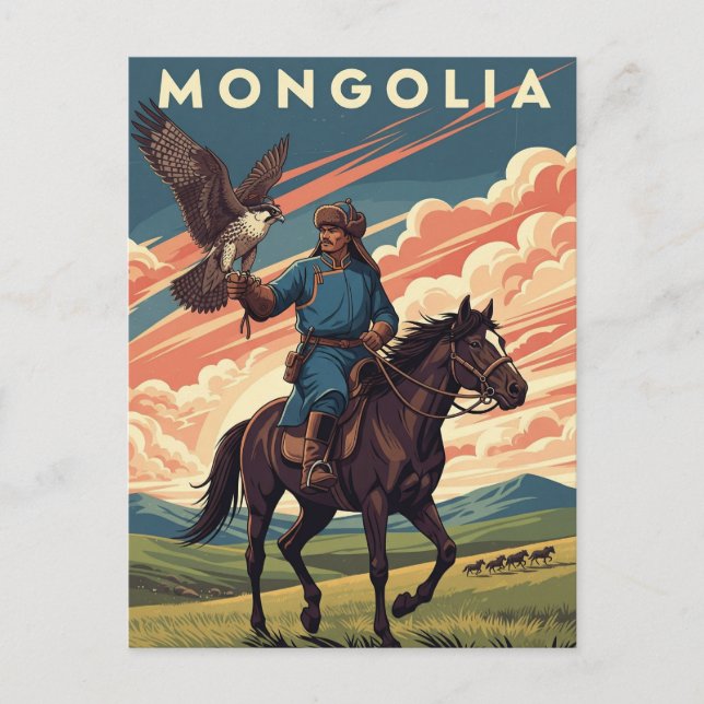 Falconer i Mongoliet Travel Vykort (Framsida)