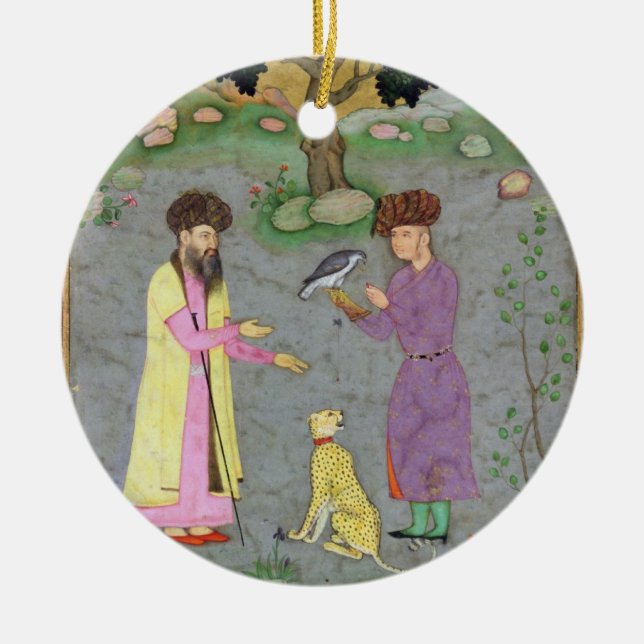 Falconer med följe- och husdjurcheetahen, från julgransprydnad keramik (Framsidan)