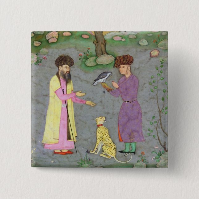 Falconer med följe- och husdjurcheetahen, från knapp (Framsida)