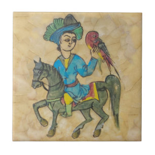 Falconer on Horse c1900 Repro persian Turkisk Kakelplatta