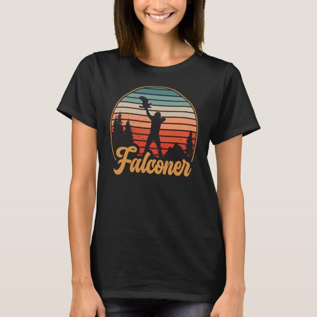 Falconer Retro Sunset Falconry T Shirt (Framsida)