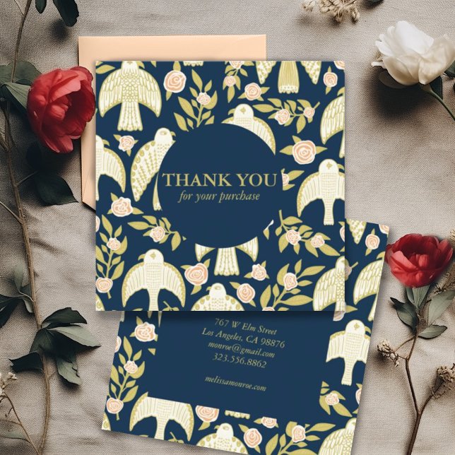 Falconer & Ro Chic Elegant Order Tack Fyrkantigt Visitkort (Pretty thank you business cards with a falcon and roses design)