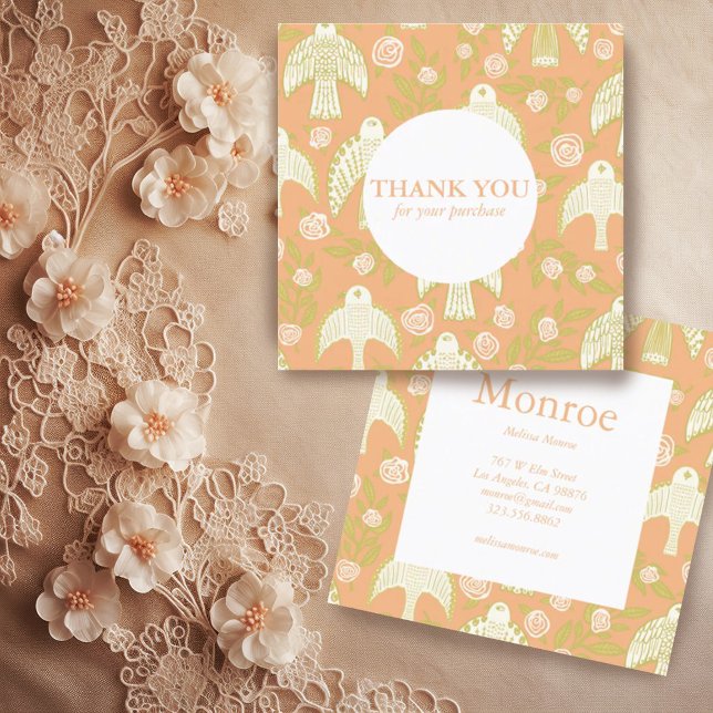 Falconer & Ro Chic Elegant Order Tack Fyrkantigt Visitkort (Custom order thank you card with birds and botanicals design)