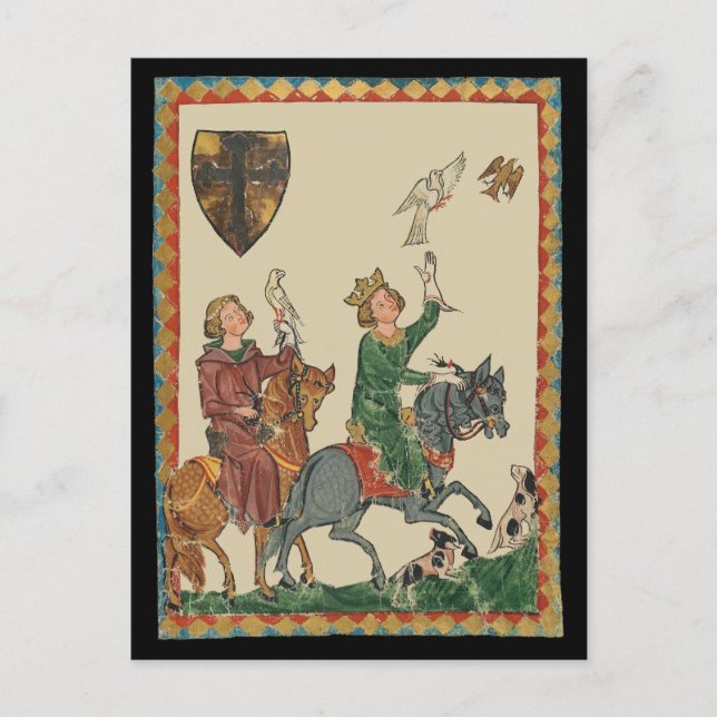 Falconry, 14:e århundradets Codex Manesse Vykort (Framsida)