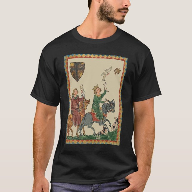 Falconry, 14th Century Codex Manesse T Shirt (Framsida)