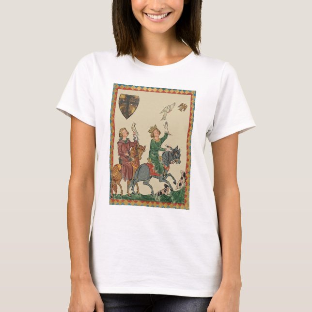 Falconry, 14th Century Codex Manesse T Shirt (Framsida)