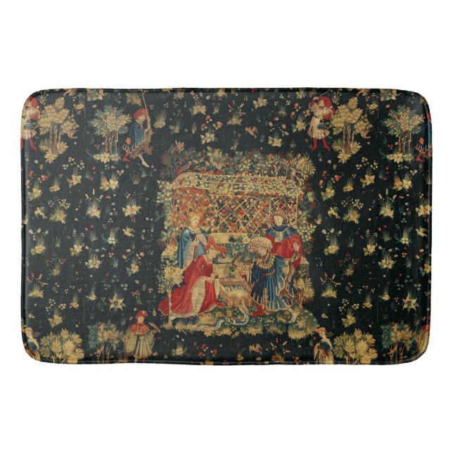 FALCONS BATH Red Blue Antique Medieval Tapestry Badrumsmatta (Framsidan)