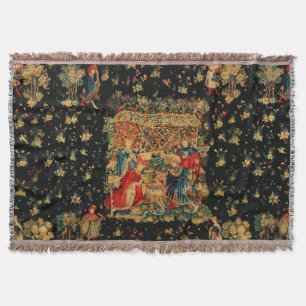 FALCONS BATH Red Blue Antique Medieval Tapestry Filt