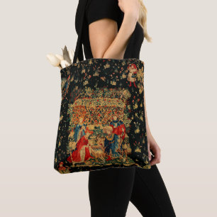 FALCONS BATH Red Blue Antique Medieval Tapestry Tygkasse