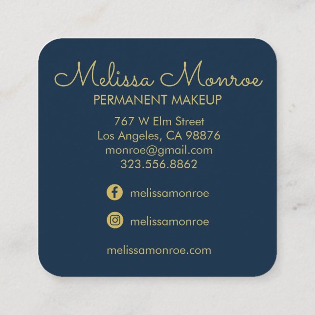 Falcons & Ro Elegant Boho Navy Square Fyrkantigt Visitkort (Baksida)