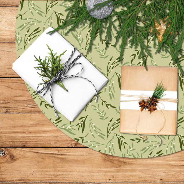 Falda árbol navidad con diseño de hojas muérdago julgransmatta borstad polyester (Skapare uppladdad)
