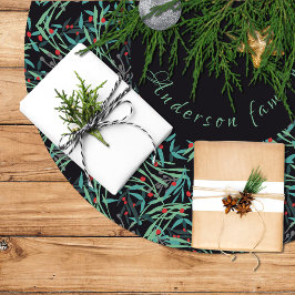 Falda árbol navidad con hojas de acebo julgransmatta borstad polyester