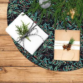 Falda árbol navidad con hojas de acebo julgransmatta borstad polyester