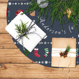 Falda árbol navidad con santa claus y regalos julgransmatta borstad polyester
